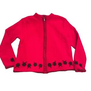 Vintage Karen Scott 100% Wool Jacket /Cardigan Zipper Size Petite L Red